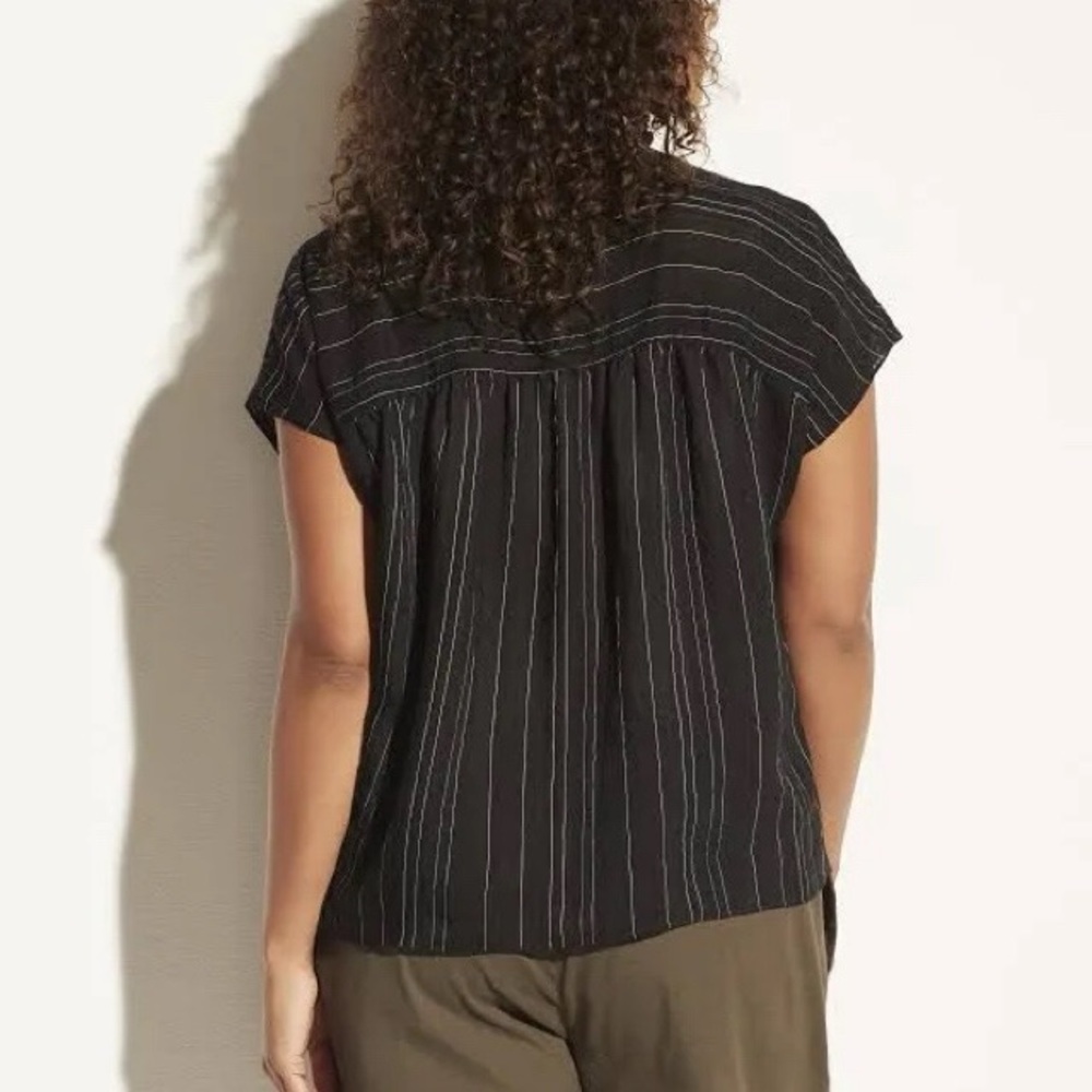 π€ PLUS VINCE BLACK WHITE STRIPE LOOSE FIT V-NECK SHORT SLEEVE TOP/TUNIC! - Picture 14 of 16